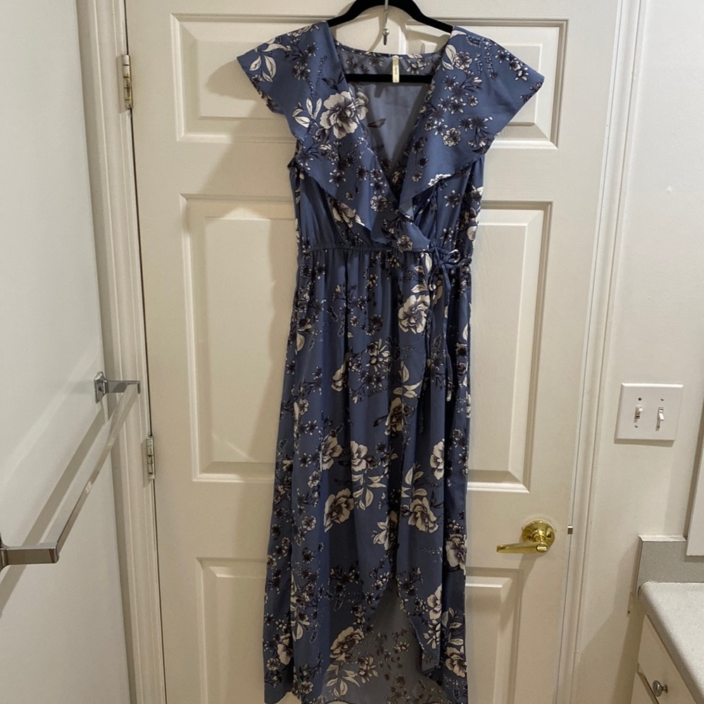 Beautiful light blue floral maxi wrap dress